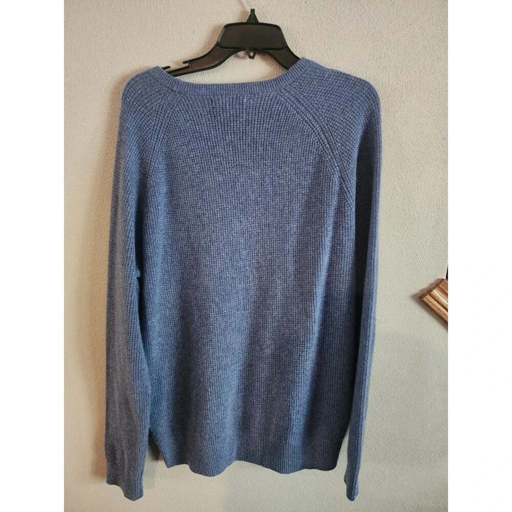Nordstrom Mens Cashmere Sweater Blue Waffle Knit Raglan Crewneck Pullover Size L